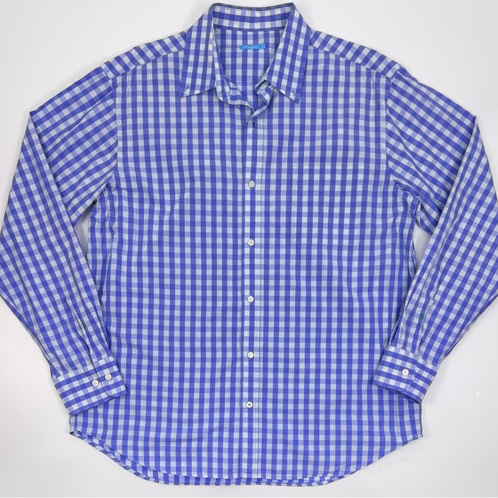 J. McLaughlin Blue and White Plaid Men's Shirt